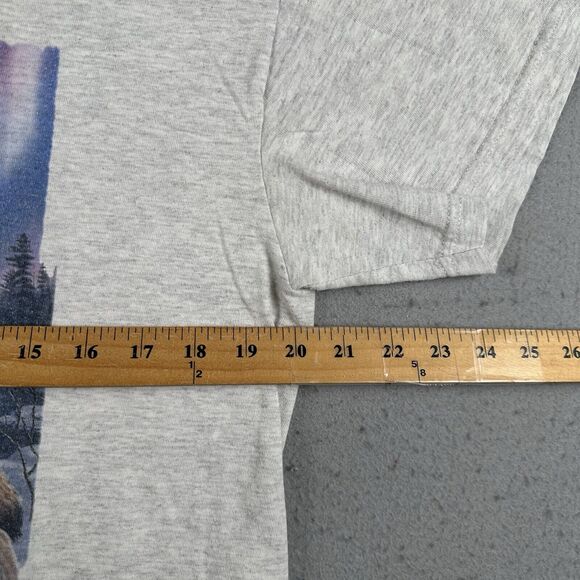 Vintage 90s Wolf Shirt Men’s Large Gray Northern Night‎ Lights Wildlife - Picture 8 of 16